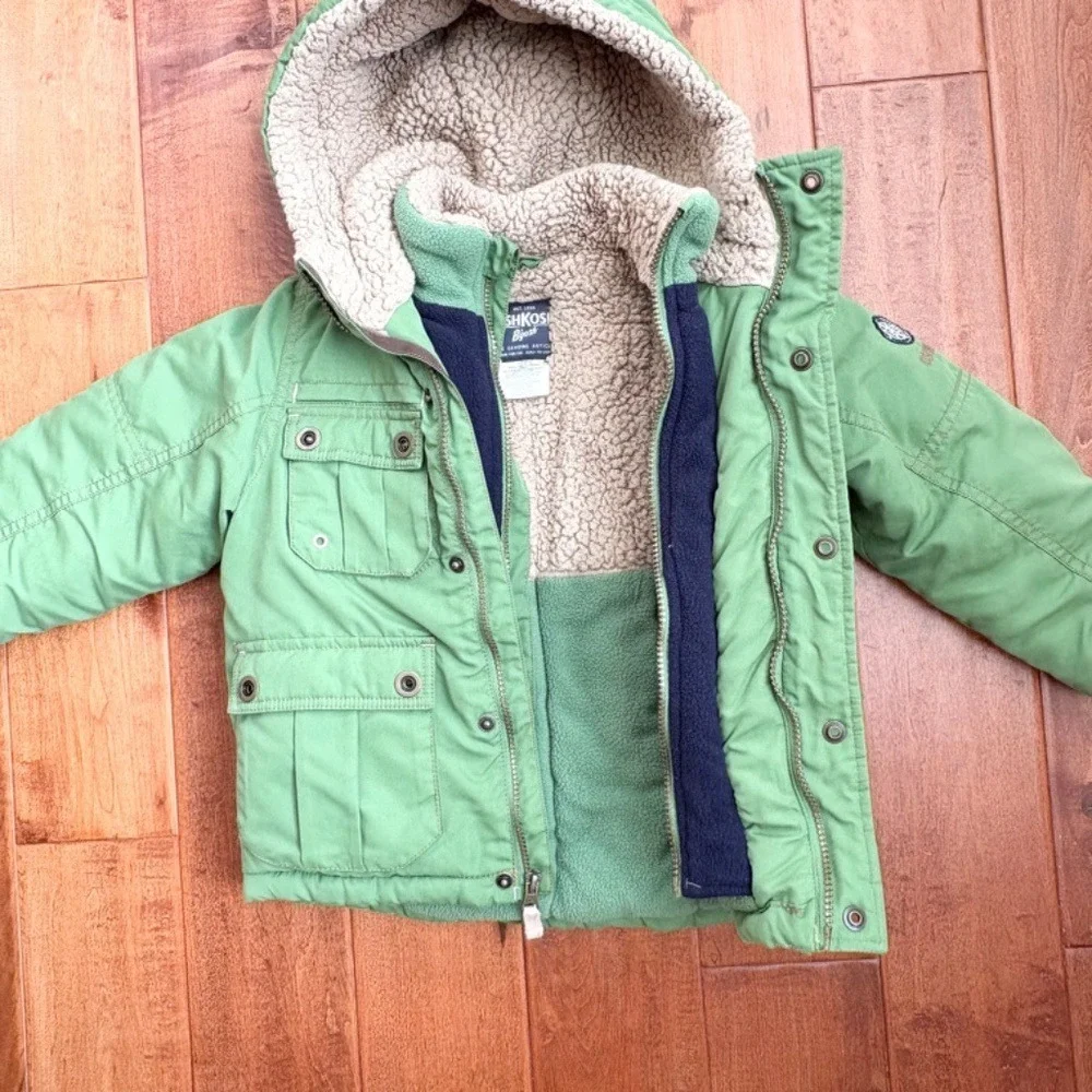 OshKosh‎ Sherpa Lined Hooded Heavy Winter Jacket Boys 5 Green